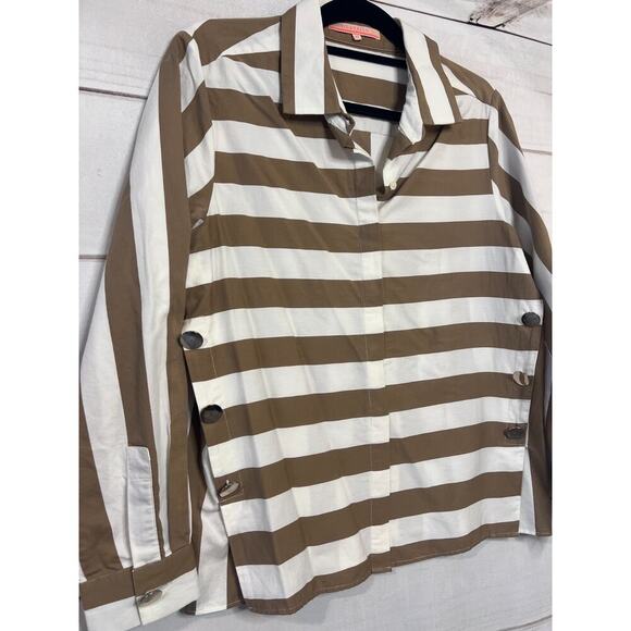 Vilagello Top Size 44 White Beige Stripes Button Accents - Picture 5 of 5